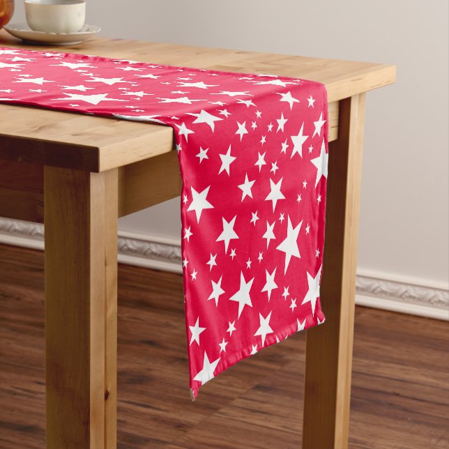 Christmas Party White Stars Red Customer Template Short Table Runner (In Situ)