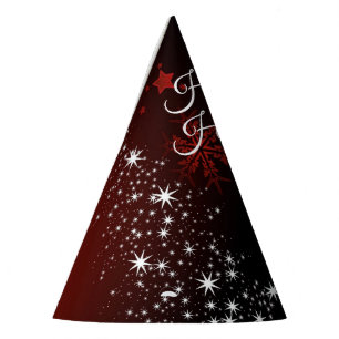 Christmas Party White Stars Tree Red Snowflakes Party Hat