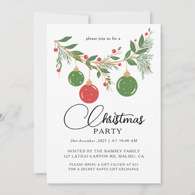 Christmas Party Winter Botanical Invitation (Front)