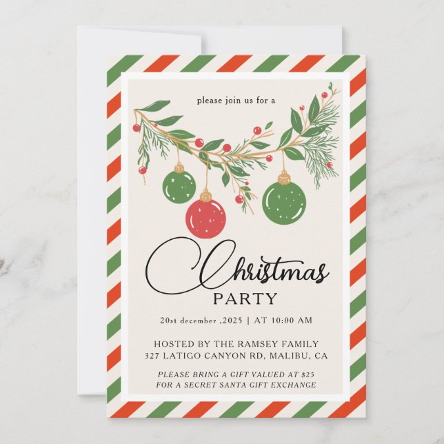Christmas Party Winter Botanical Invitation (Front)