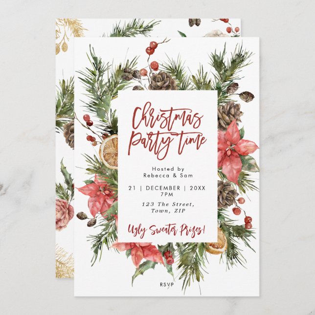 Christmas party winter foliage invitation (Front/Back)