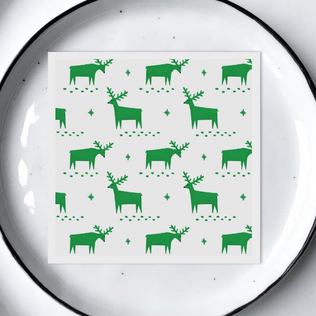 Christmas Party | Winter Green Reindeer Pattern Napkin (Creator Uploaded)