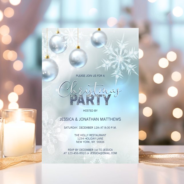 CHRISTMAS PARTY Winter Snow Snowflakes Blue Silver Invitation (CHRISTMAS PARTY Winter Snow Snowflakes Blue Silver Invitation)