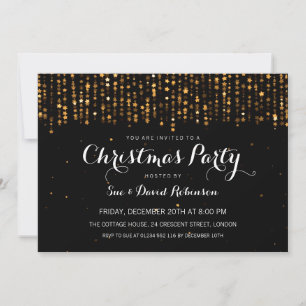 Christmas Party Winter Star Confetti Gold Invitation