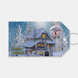 Christmas Party Winter White Snowman Blue Rustic Gift Tags