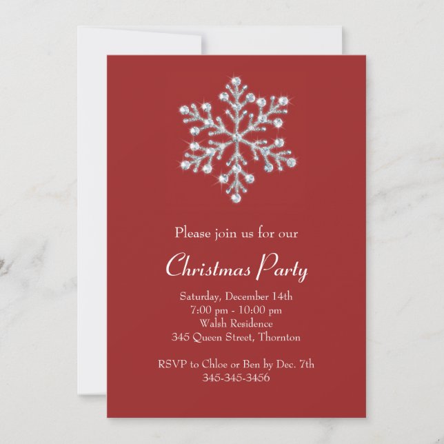 Christmas Party with Red Crystal Snowflake Invitation (Front)