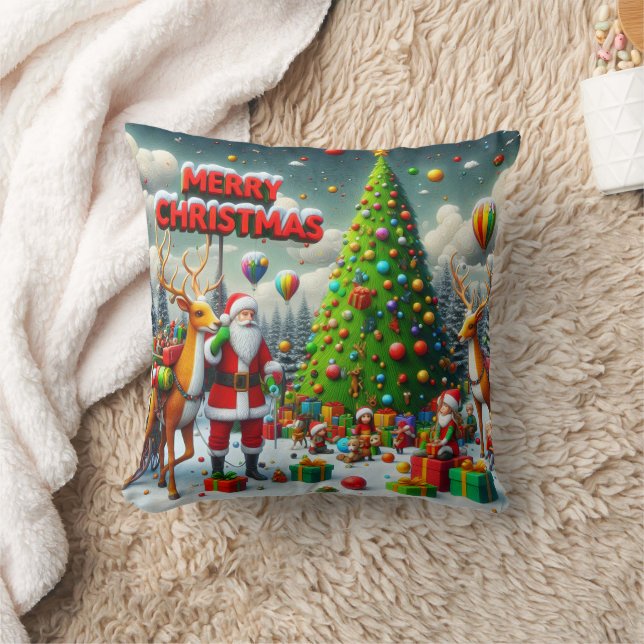 Christmas party with Santa and reindeer Cushion (Blanket)