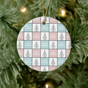 Christmas Pastel Blue and Pink Modern Pattern Ceramic Tree Decoration