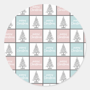 Christmas Pastel Blue and Pink Modern Pattern Classic Round Sticker