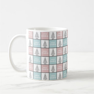 Christmas Pastel Blue and Pink Modern Pattern Coffee Mug