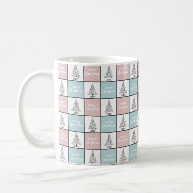 Christmas Pastel Blue and Pink Modern Pattern Coffee Mug (Left)