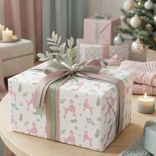 Christmas Pastel Pink Poodle Gift Wrapping Paper
