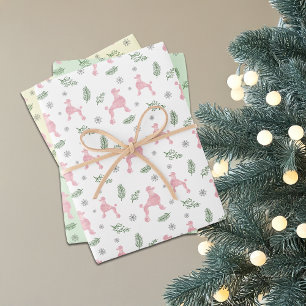 Christmas Pastel Pink Poodle Gift Wrapping Paper