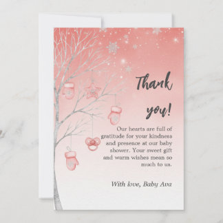 Christmas Pastel Red Winter Tree Baby Shower Thank You Card