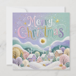 Christmas Pastel Winter Village Snow Houses Card