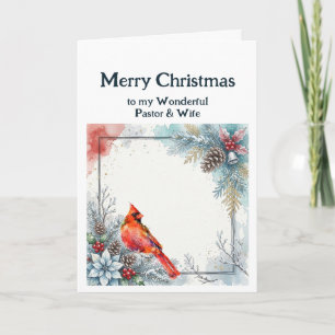Christmas Pastor & Wife Cardinal Holly Greenery Card