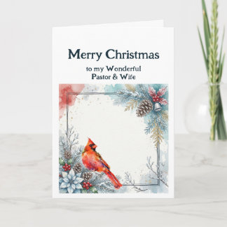 Christmas Pastor & Wife Cardinal Holly Greenery Card