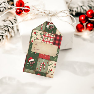 Christmas Patchwork Candy Cane Gift Tag