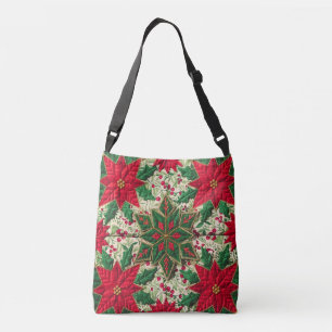 Christmas Patchwork  Green & Red Floral Snowflake  Crossbody Bag