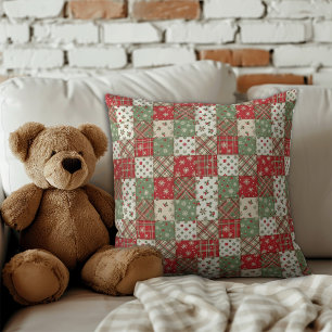Christmas  patchwork green red pattern  cushion