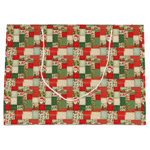 Christmas Patchwork in Red and Green Large Gift Bag