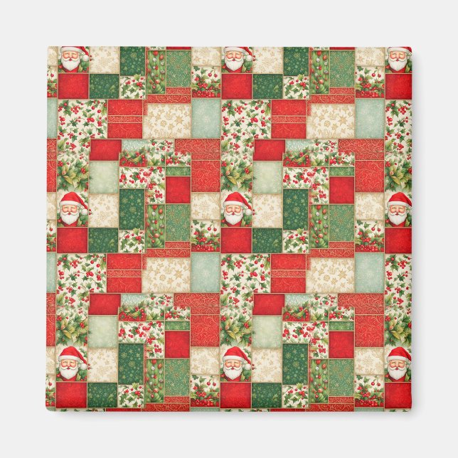 Christmas Patchwork in Red and Green Magnet (Front)