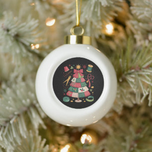 Christmas Patchwork Quilt Tree Sewing Quilter Xmas Ceramic Ball Christmas Ornament