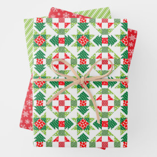 Christmas patchwork quilt wrapping paper set