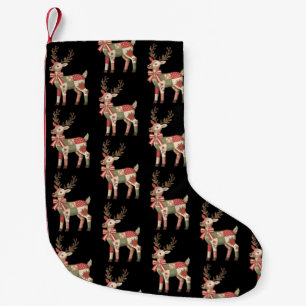 Christmas Patchwork Reindeer Embroidery Animal Small Christmas Stocking