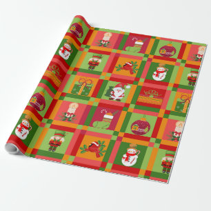 Christmas Patchwork Santa Nutcracker Wrapping Pape Paper