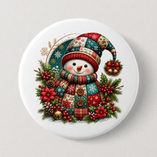 Christmas Patchwork Snowman 7.5 Cm Round Badge