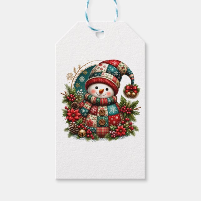Christmas Patchwork Snowman Gift Tags (Front)