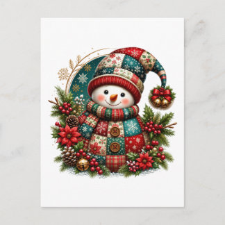Christmas Patchwork Snowman Invitation Postcard