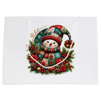 Christmas Patchwork Snowman Large Gift Bag