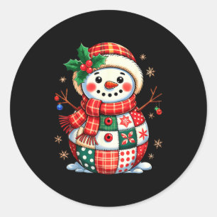 Christmas Patchwork Snowman - Quilted Holiday Aest Classic Round Sticker