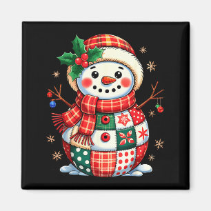 Christmas Patchwork Snowman - Quilted Holiday Aest Magnet
