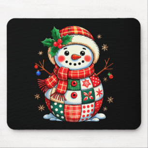 Christmas Patchwork Snowman - Quilted Holiday Aest Mouse Pad