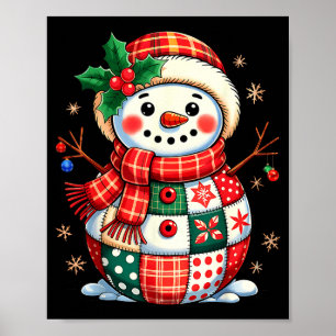 Christmas Patchwork Snowman - Quilted Holiday Aest Poster