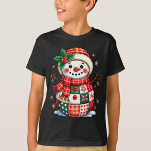 Christmas Patchwork Snowman - Quilted Holiday Aest T-Shirt