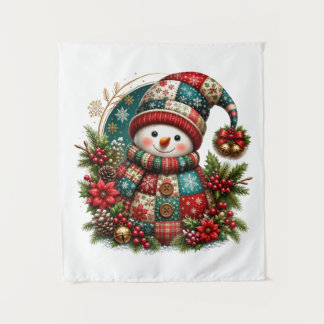 Christmas Patchwork Snowman Tapestry