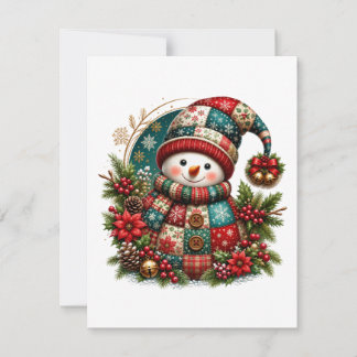 Christmas Patchwork Snowman Thank You Card