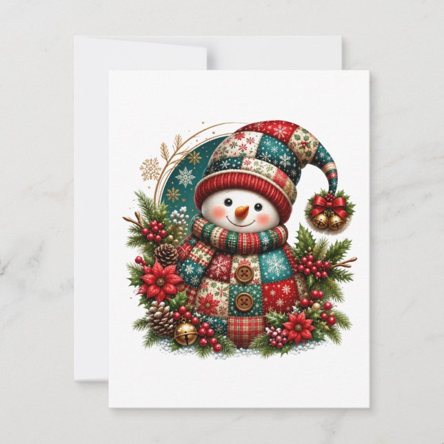 Christmas Patchwork Snowman Thank You Card (Front)