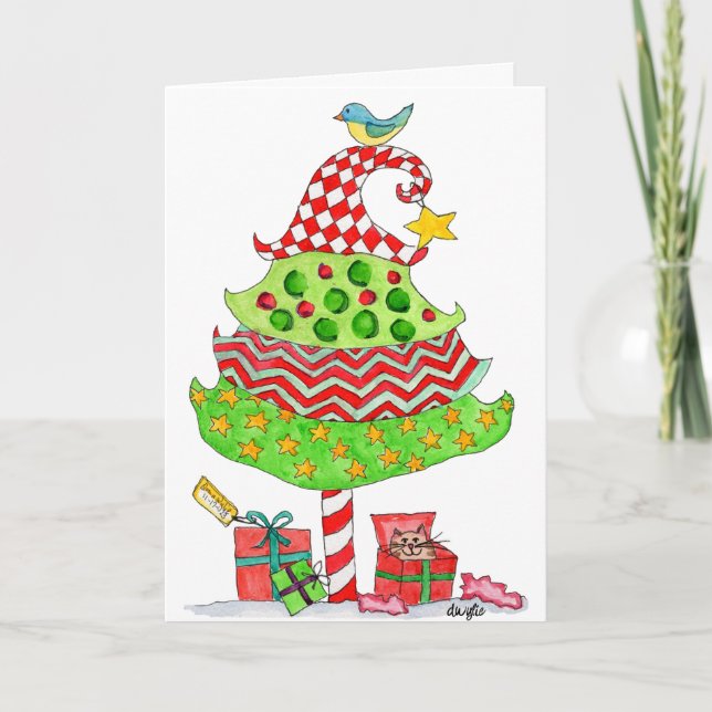Christmas - Patchwork Tree Folded Holiday Card (Front)