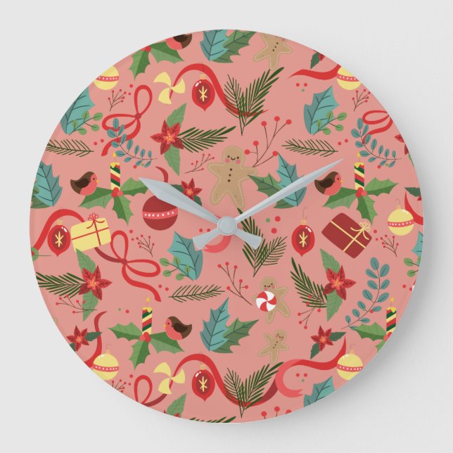 Christmas Pattern 2 Large Clock (Front)