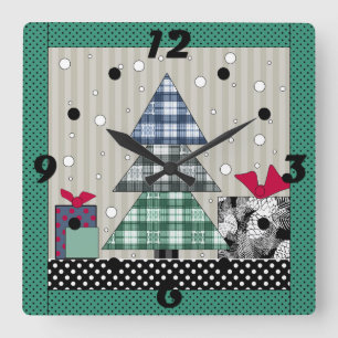 Christmas pattern, applique, new year, christmas t square wall clock