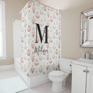 Christmas Pattern Black Monogram Modern Script Shower Curtain