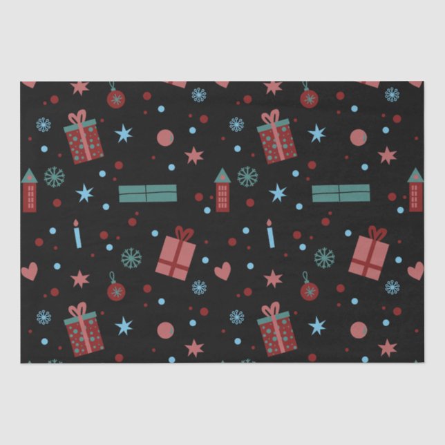  Christmas Pattern Black  Tissue Paper (Front)