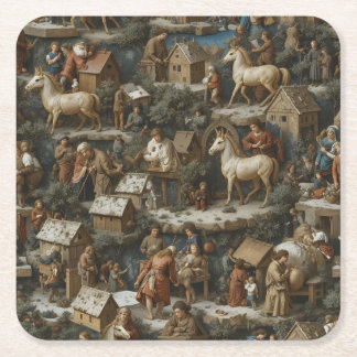 Christmas Pattern • Bruegel Style Paper Coaster