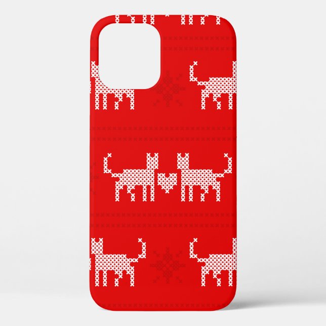 Christmas pattern cross-stitch cats in love with s Case-Mate iPhone case (Back)
