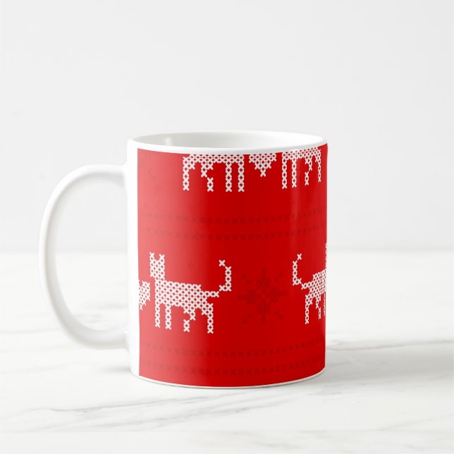 Christmas pattern cross-stitch cats in love with s coffee mug (Left)